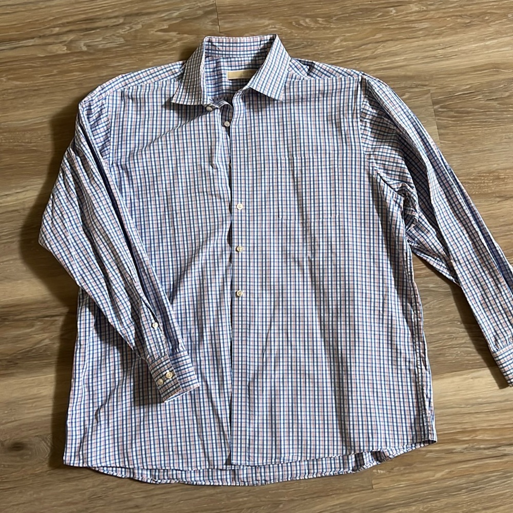 MICHAEL, michael kors~ Plaid- non iron L/S button down shirt in 18 34/35 BIG